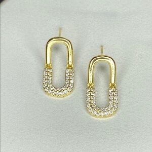 Gold Sterling Silver Articulated Hoop Stud‎ Earrings 925
